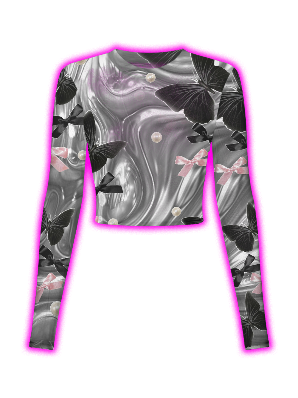 GOTHIC BUTTERFLY PEARL SWIRL MESH TOP