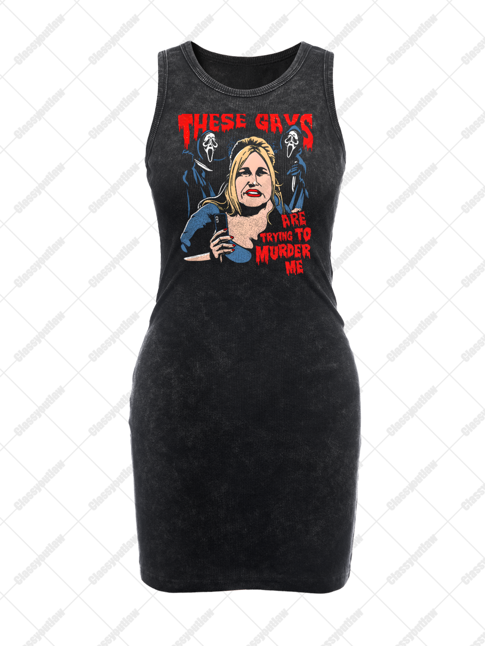 THESE GAYS ARE TRYING TO MURDER ME VINTAGE BODYCON TANK DRESS