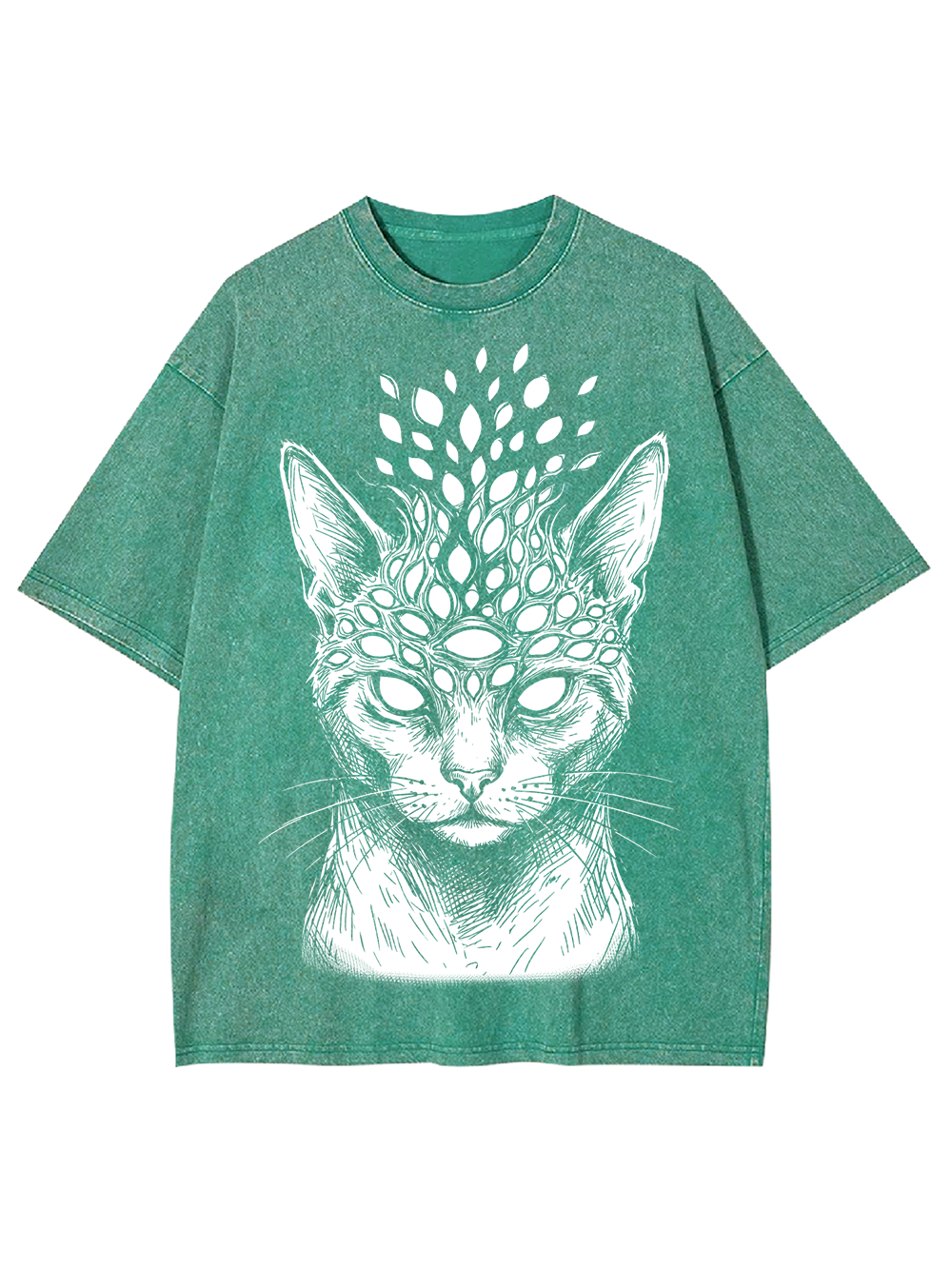 MYSTIC CAT SKULL ILLUSION WASHED TSHIRT