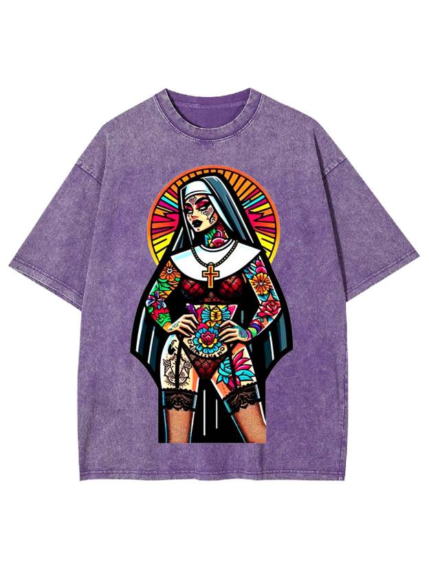 Tattooed Rebel Nun Washed Tshirt