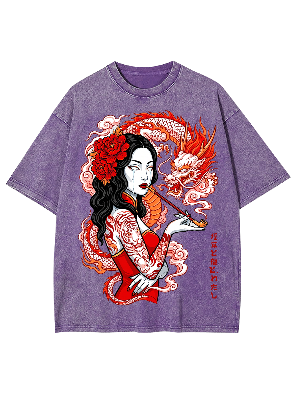 DRAGON TATTOO LADY AAA WASHED TSHIRT