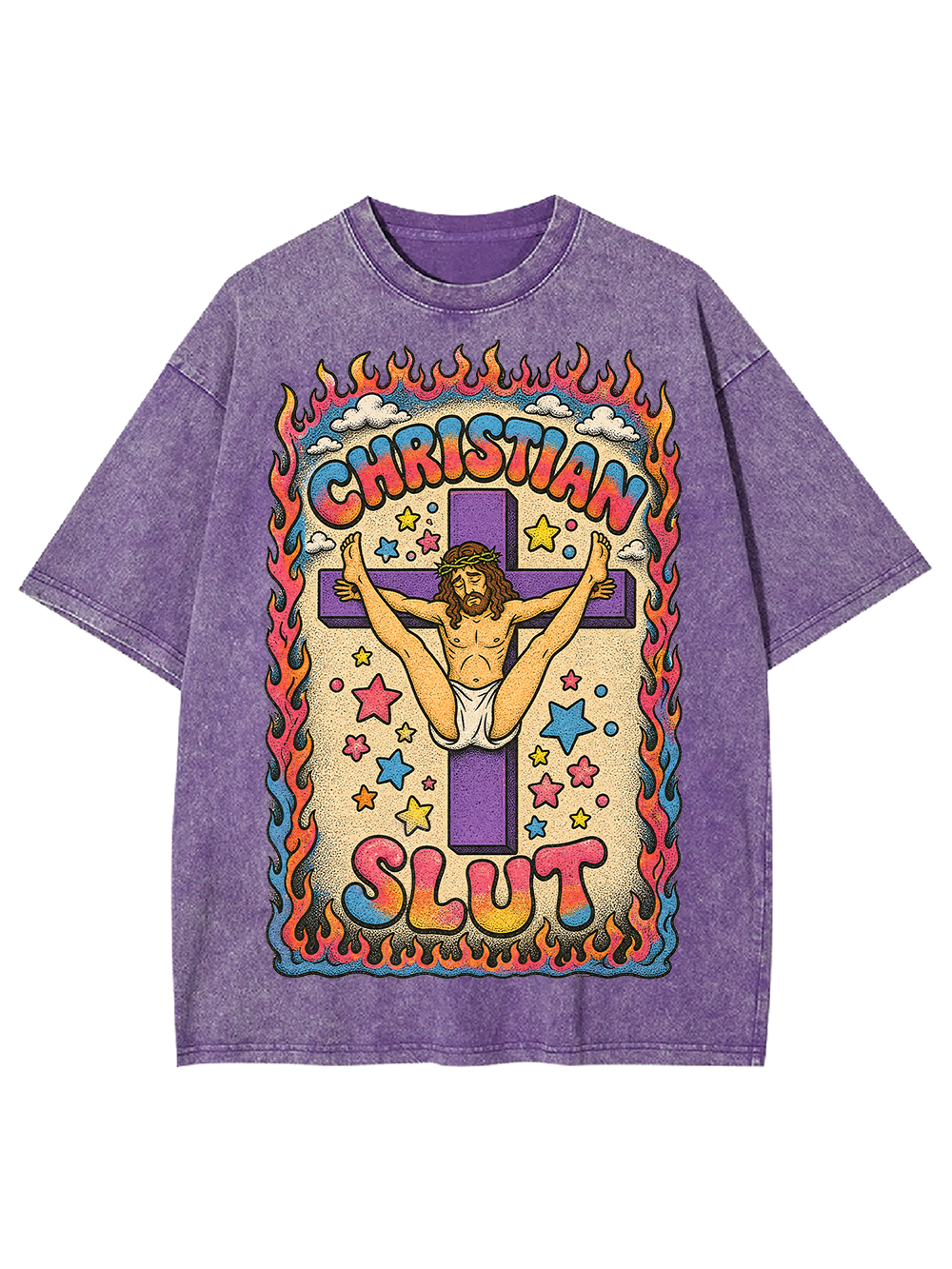 FLAMING CROSS SLUT AAA WASHED TSHIRT