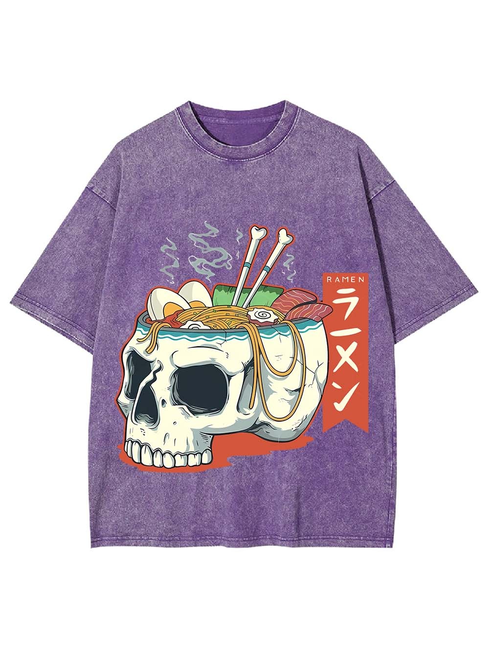 Skull Ramen Delight Washed Tshirt-ClassyOutlaw Sale