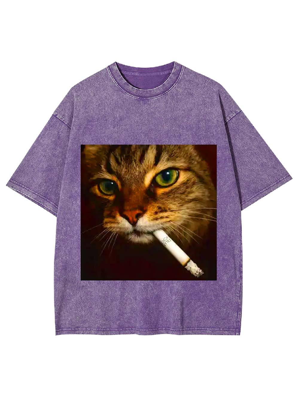 Smoking Cat Washed Tshirt