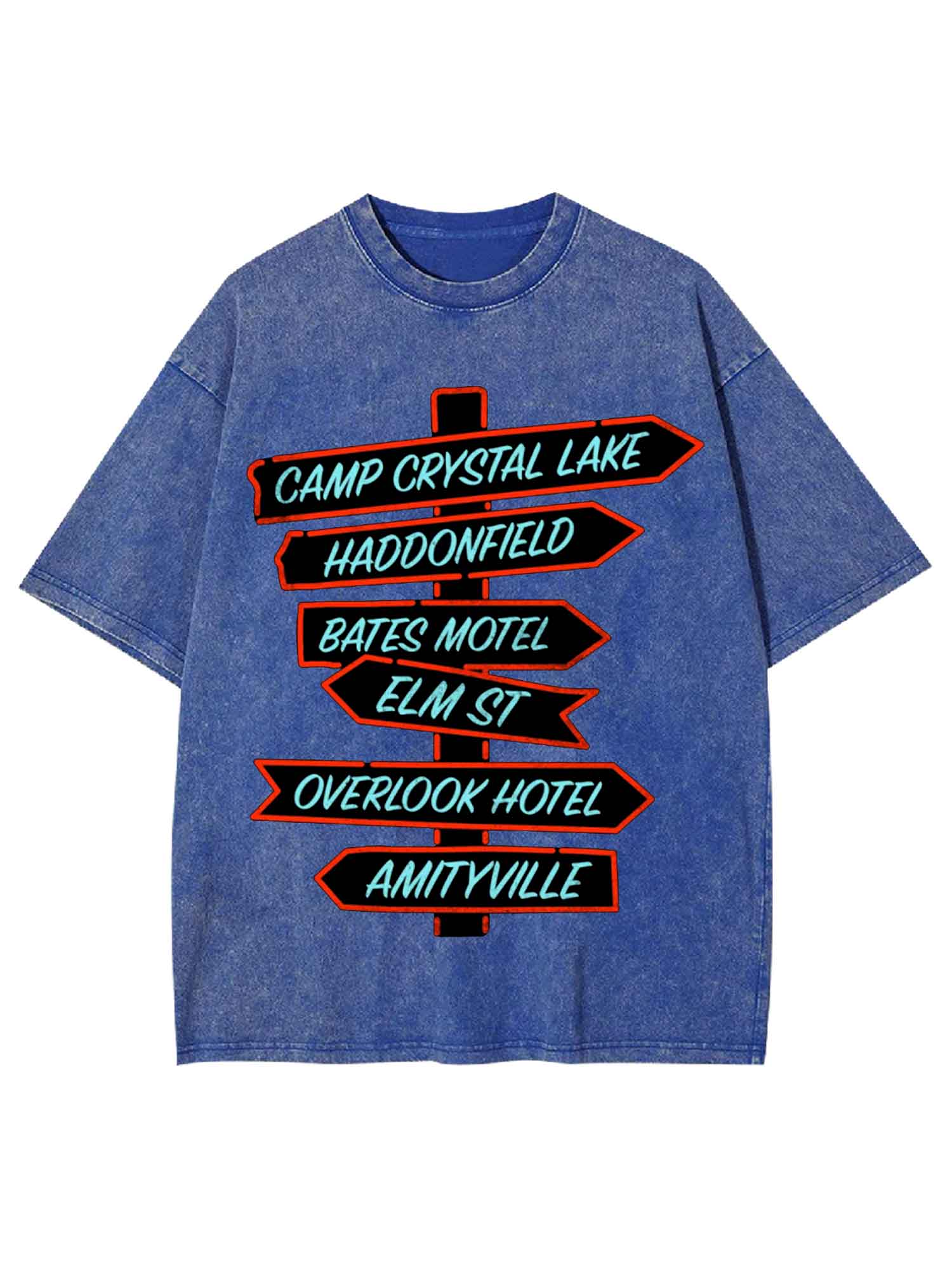 Horror Destinations Signpost Washed Tshirt
