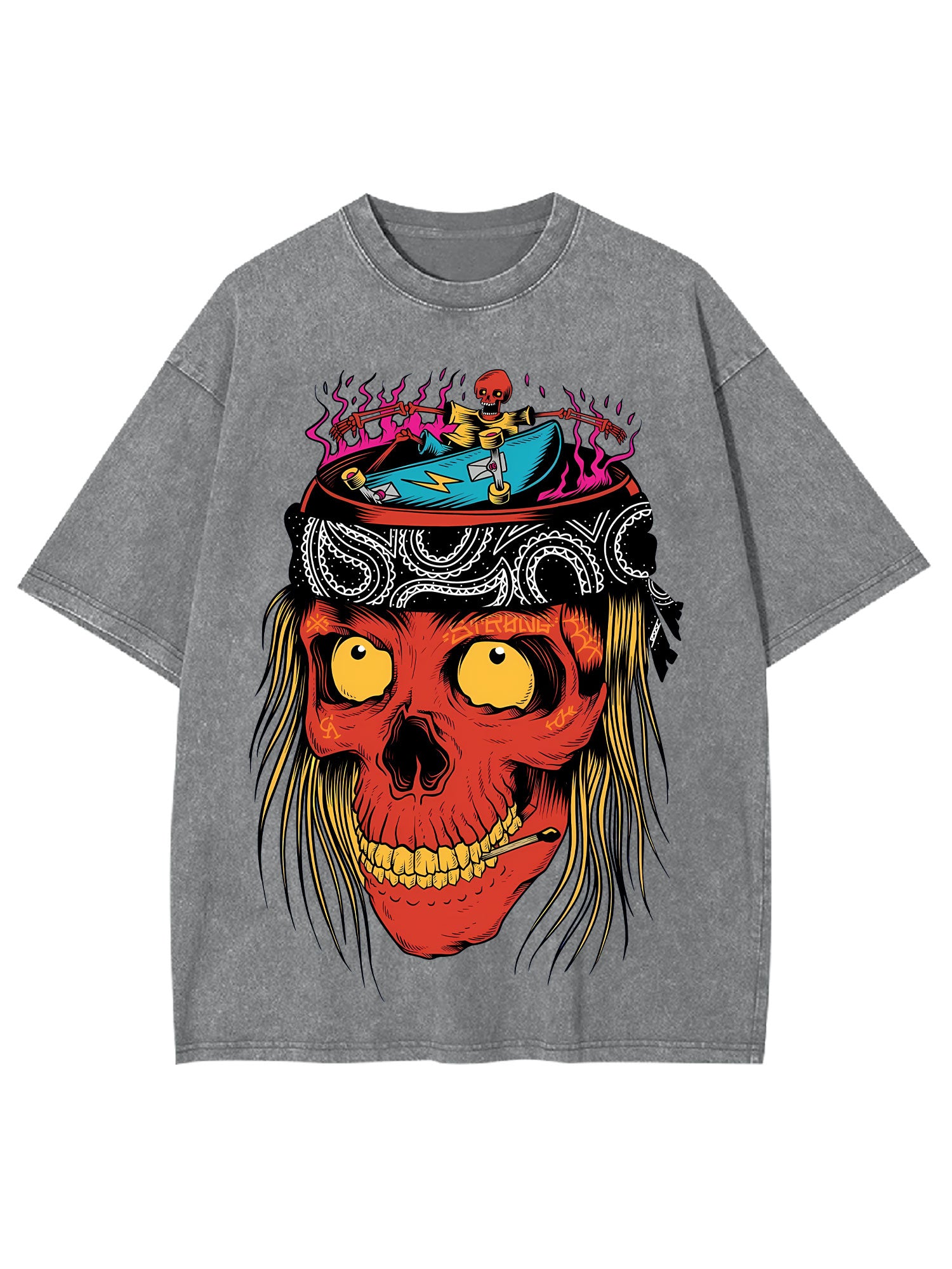 Skateboarding Skull Frenzy Washed Tshirt