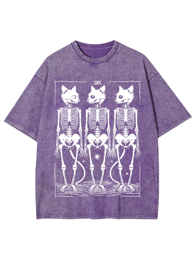 Feline Skeleton Trio Washed Tshirt