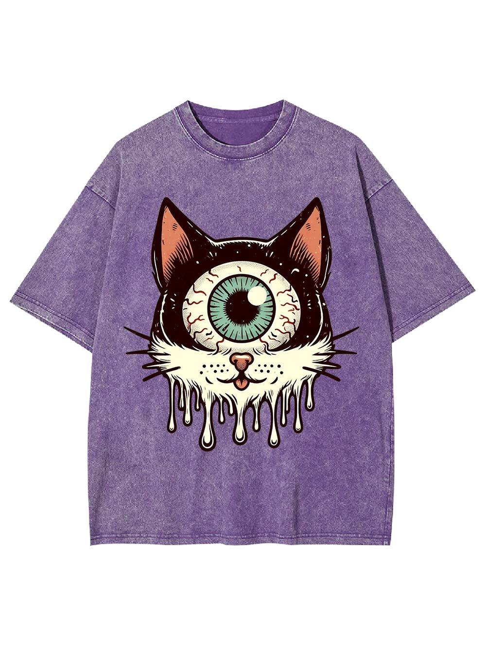 Melting Eyeball Cat Washed Tshirt