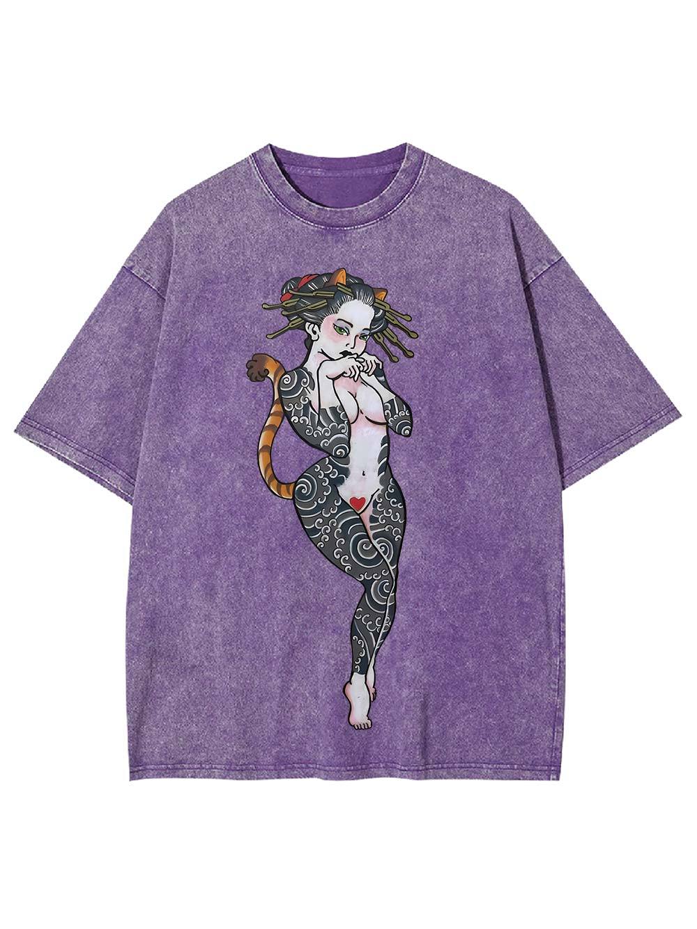 Tattooed Cat Siren Washed Tshirt