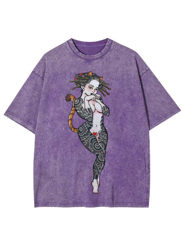 Tattooed Cat Siren Washed Tshirt
