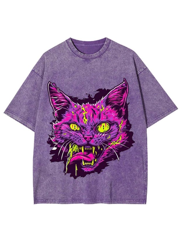 Neon Fury Cat Washed Tshirt