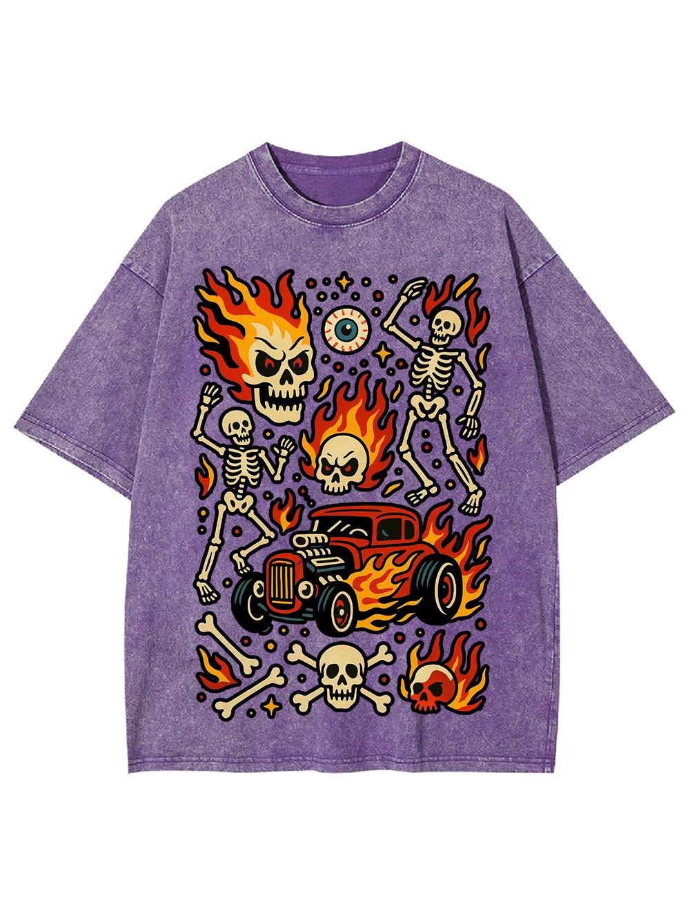 Flaming Skeleton Ride Washed Tshirt