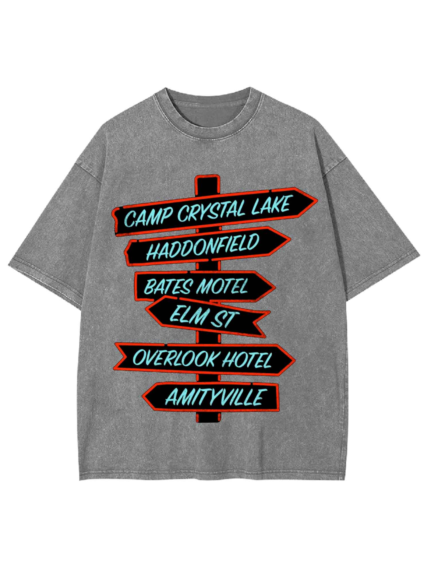 Horror Destinations Signpost Washed Tshirt
