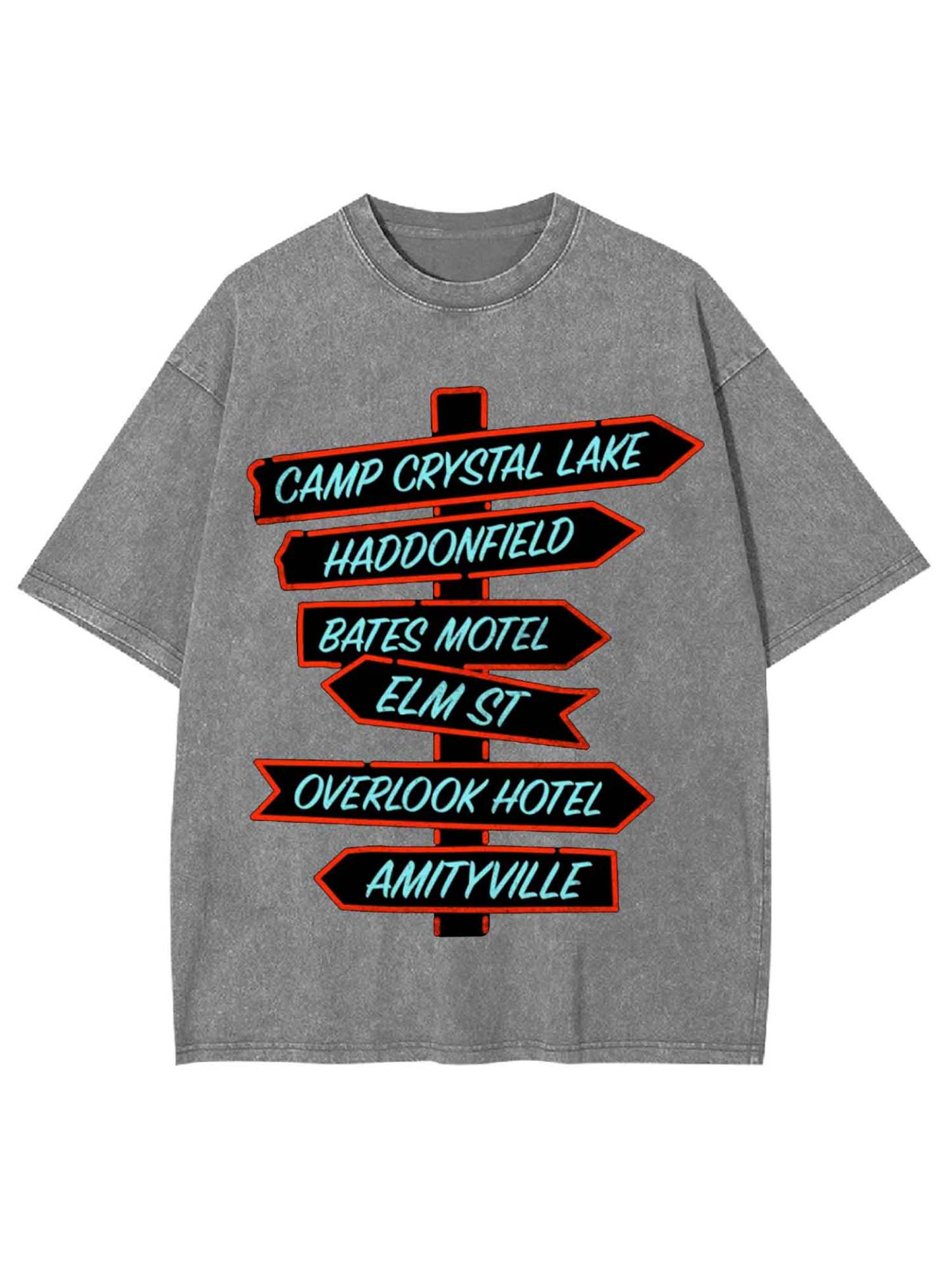 Horror Destinations Signpost Washed Tshirt
