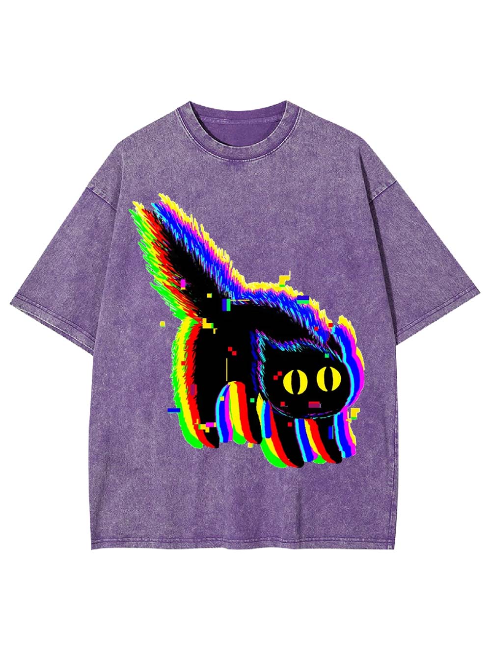 Glitchy Neon Cat Washed Tshirt