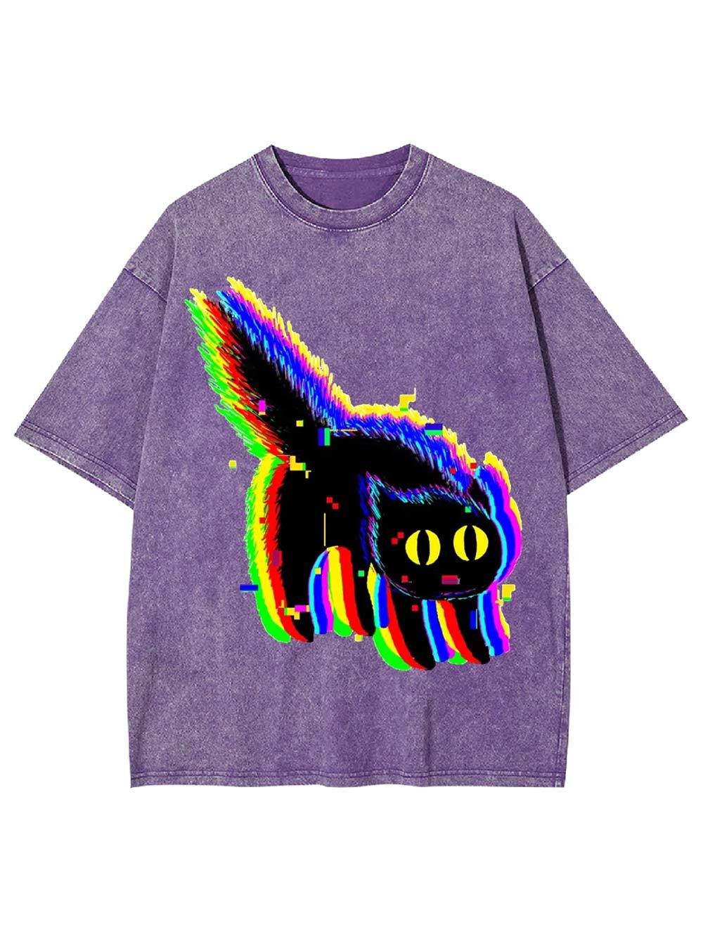 Glitchy Neon Cat Washed Tshirt