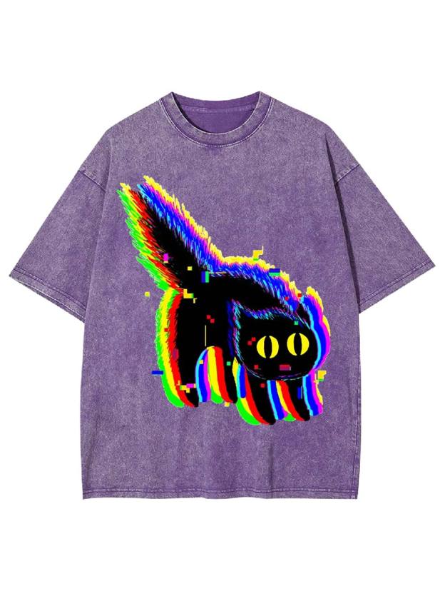 Glitchy Neon Cat Washed Tshirt