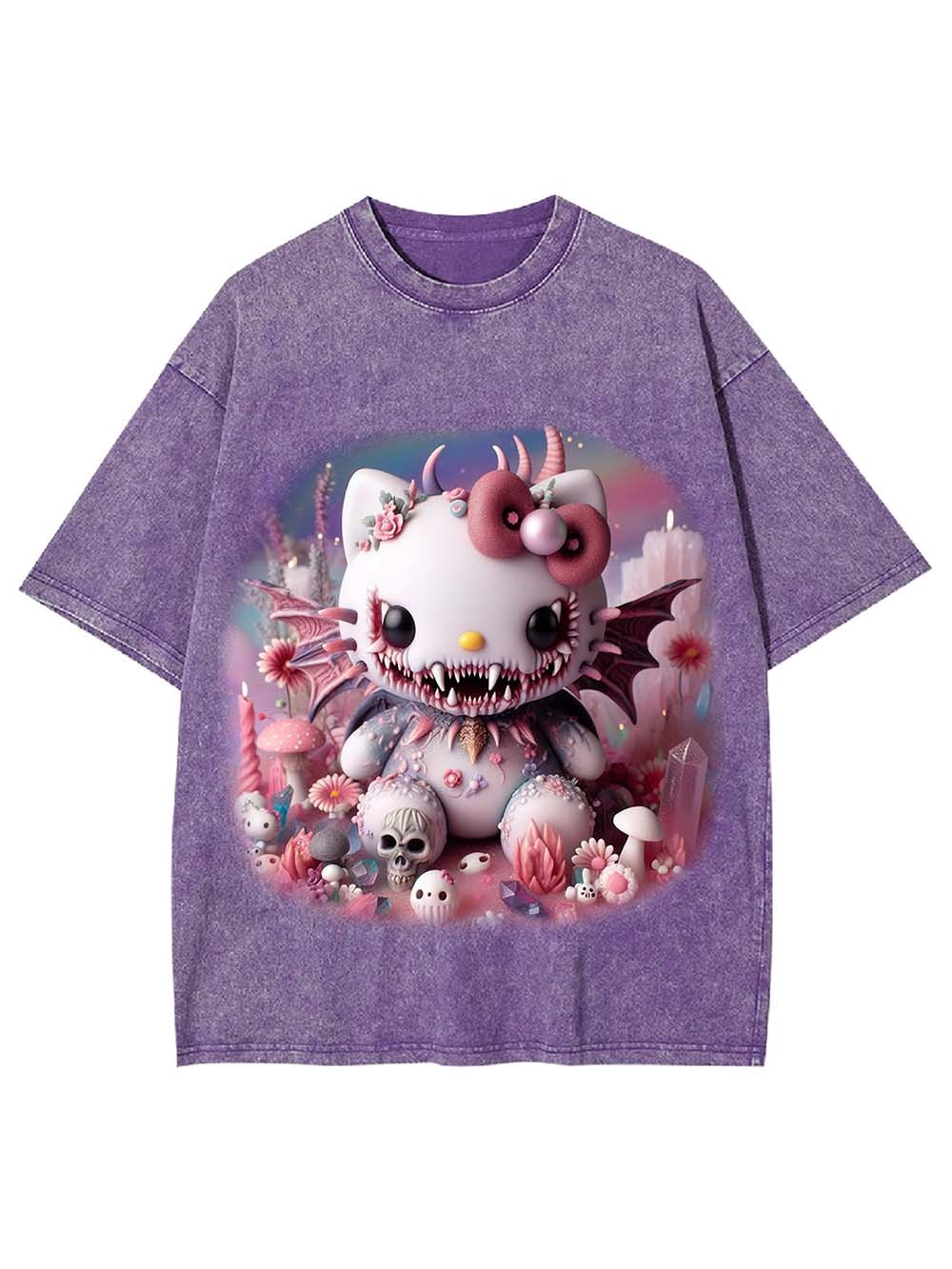 CUTE NIGHTMARE KITTY WASHED TSHIRT