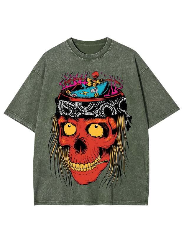 Skateboarding Skull Frenzy Washed Tshirt