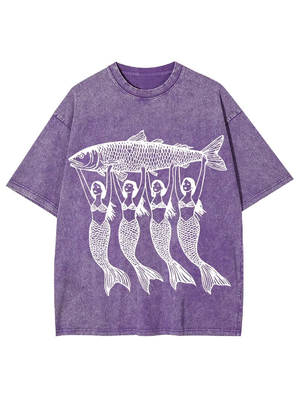 Mermaids Lifting a Fish Washed Tshirt