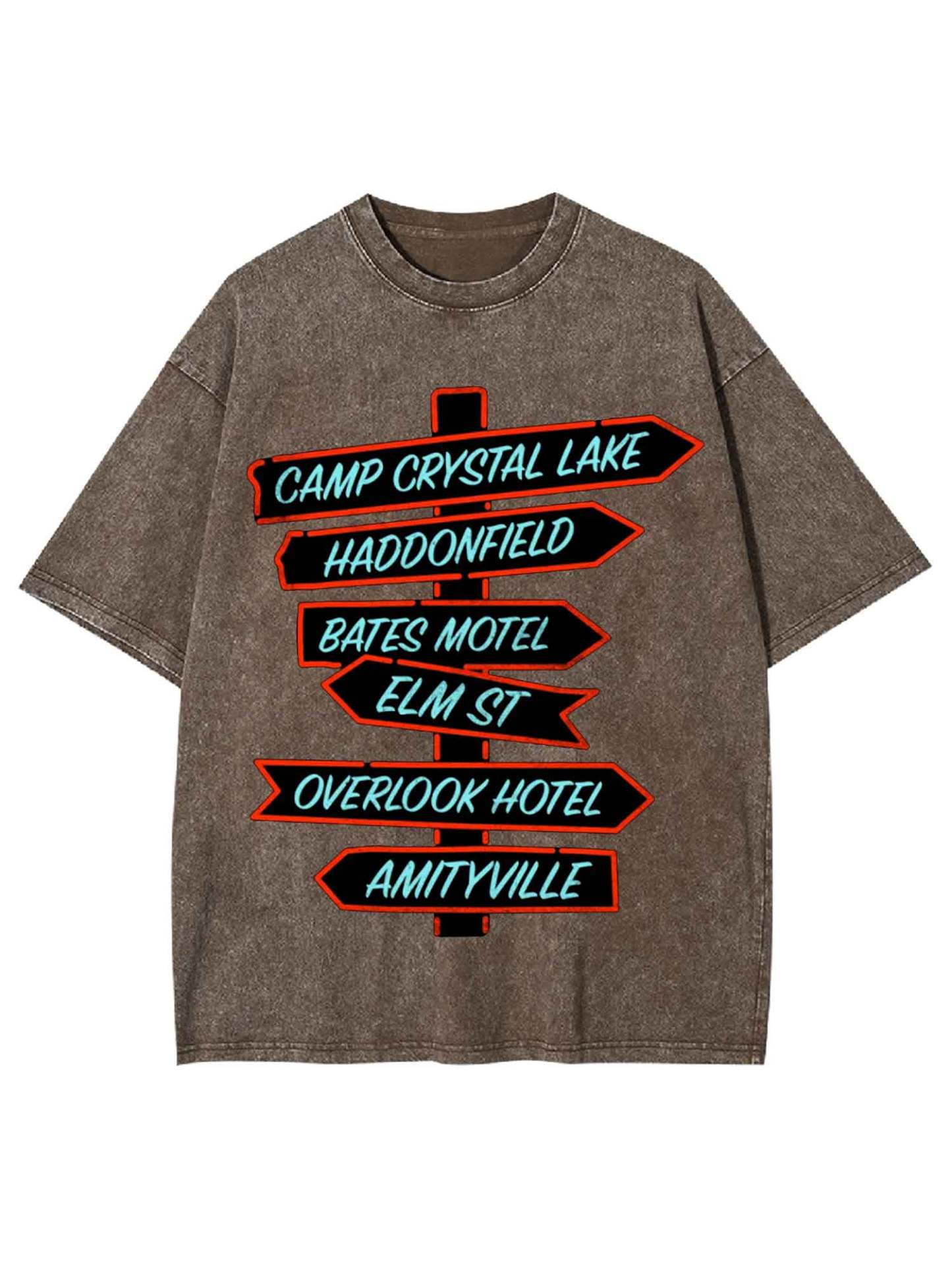 Horror Destinations Signpost Washed Tshirt