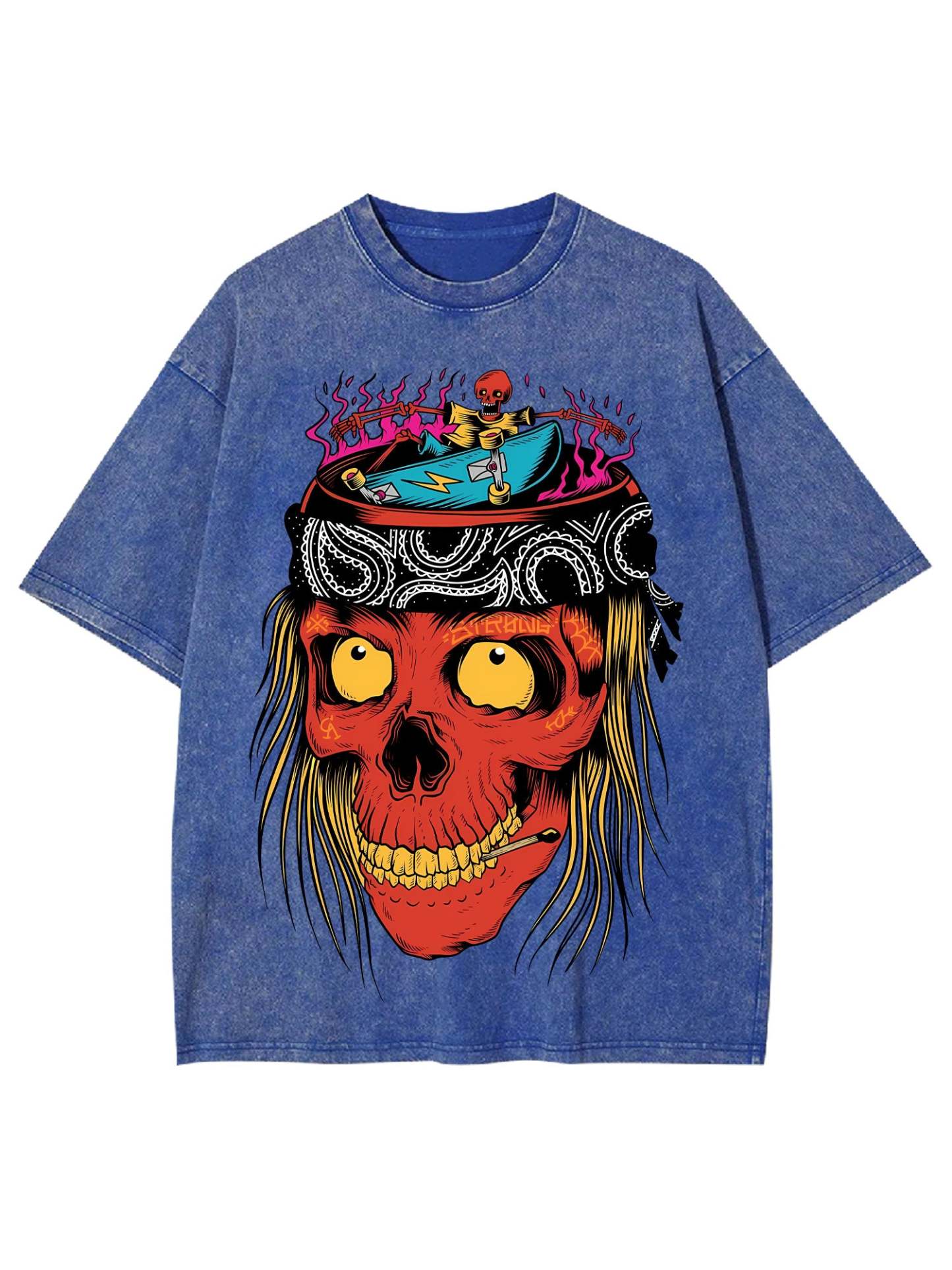 Skateboarding Skull Frenzy Washed Tshirt-ClassyOutlaw Sale