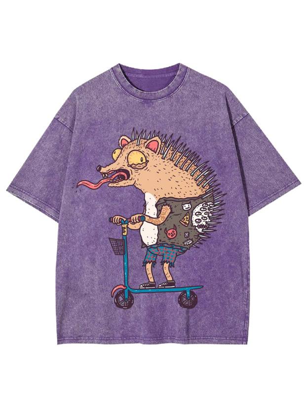 Punk Hedgehog Rider Washed Tshirt