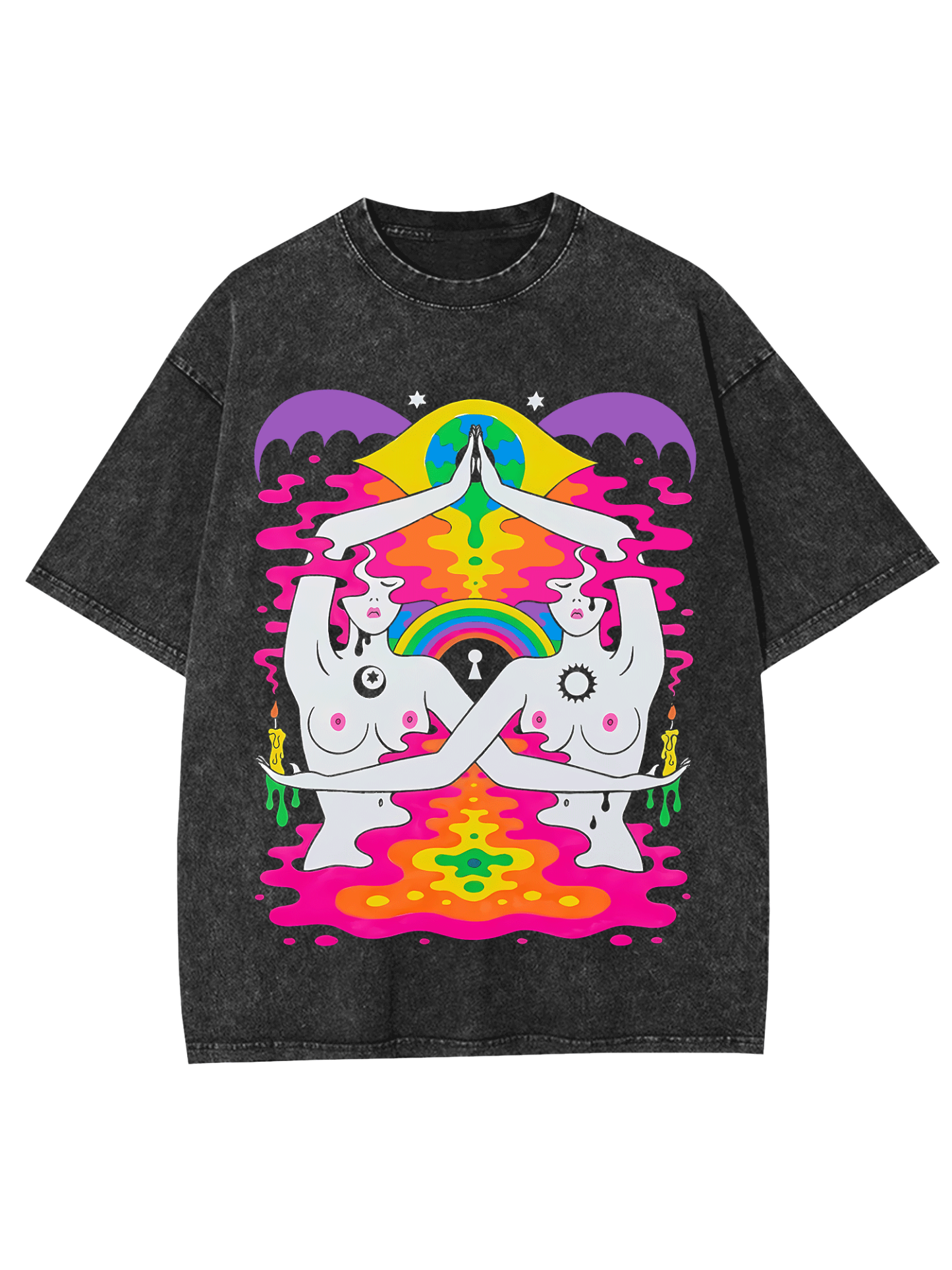 Sun And Moon Washed Tshirt-ClassyOutlaw Sale