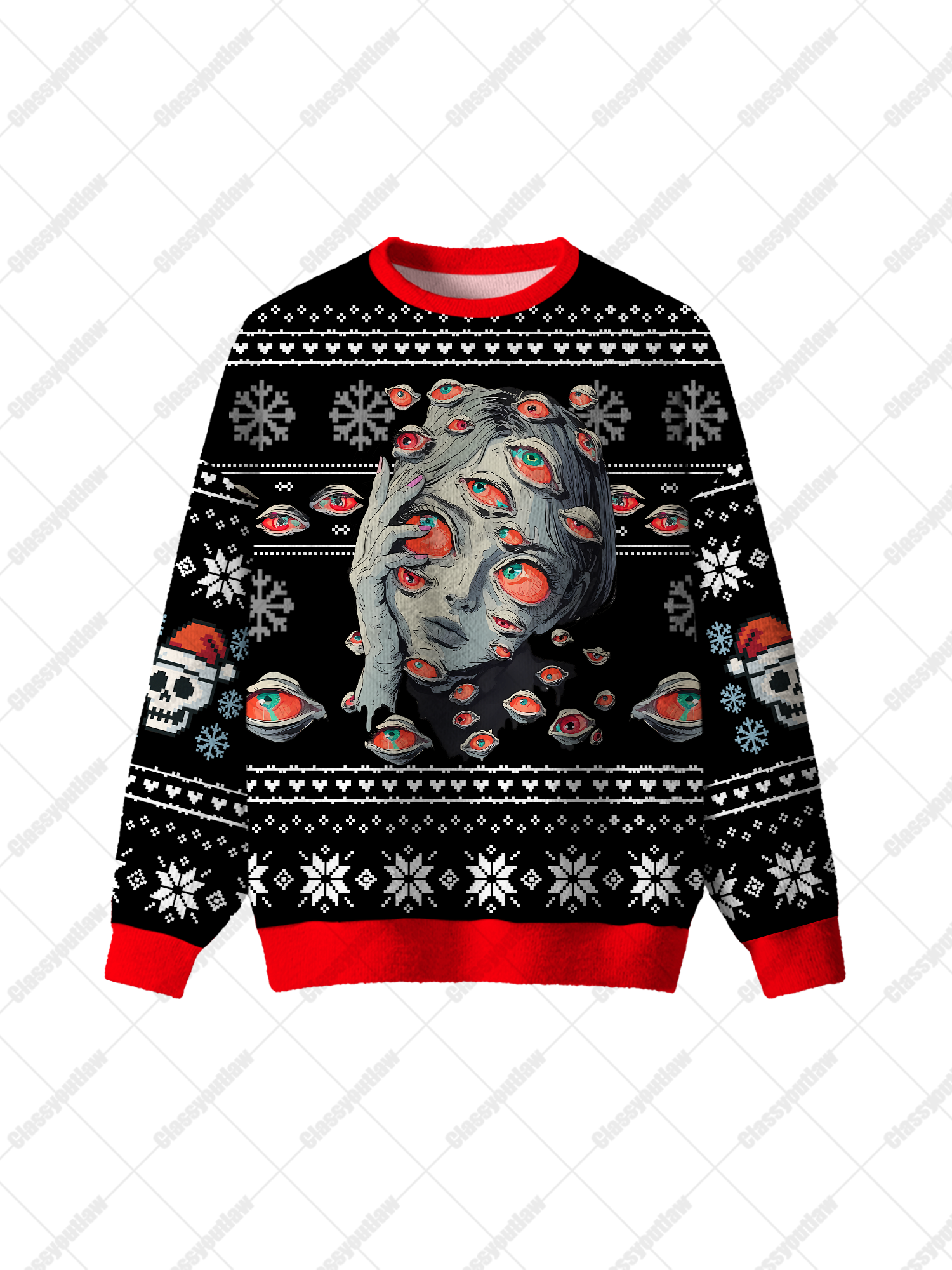 Multi Eyed Girl Skeleton UGLY CHRISTMAS SWEATSHIRT-ClassyOutlaw Sale