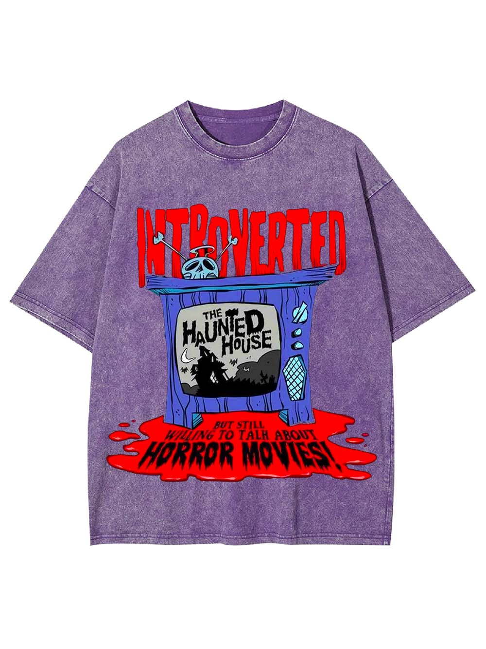 INTROVERTED BUT LOVES HORROR MOVIES WASHED TSHIRT