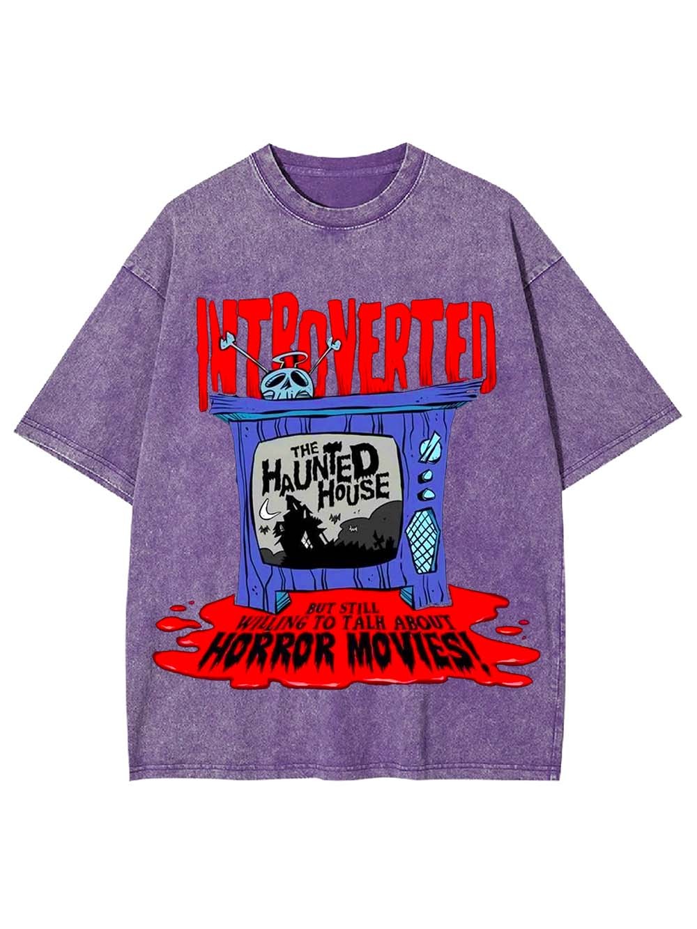 INTROVERTED BUT LOVES HORROR MOVIES WASHED TSHIRT