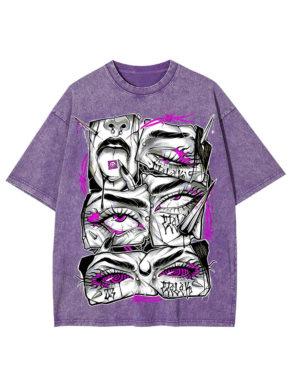 Accented Fragmented Faces Washed Tshirt