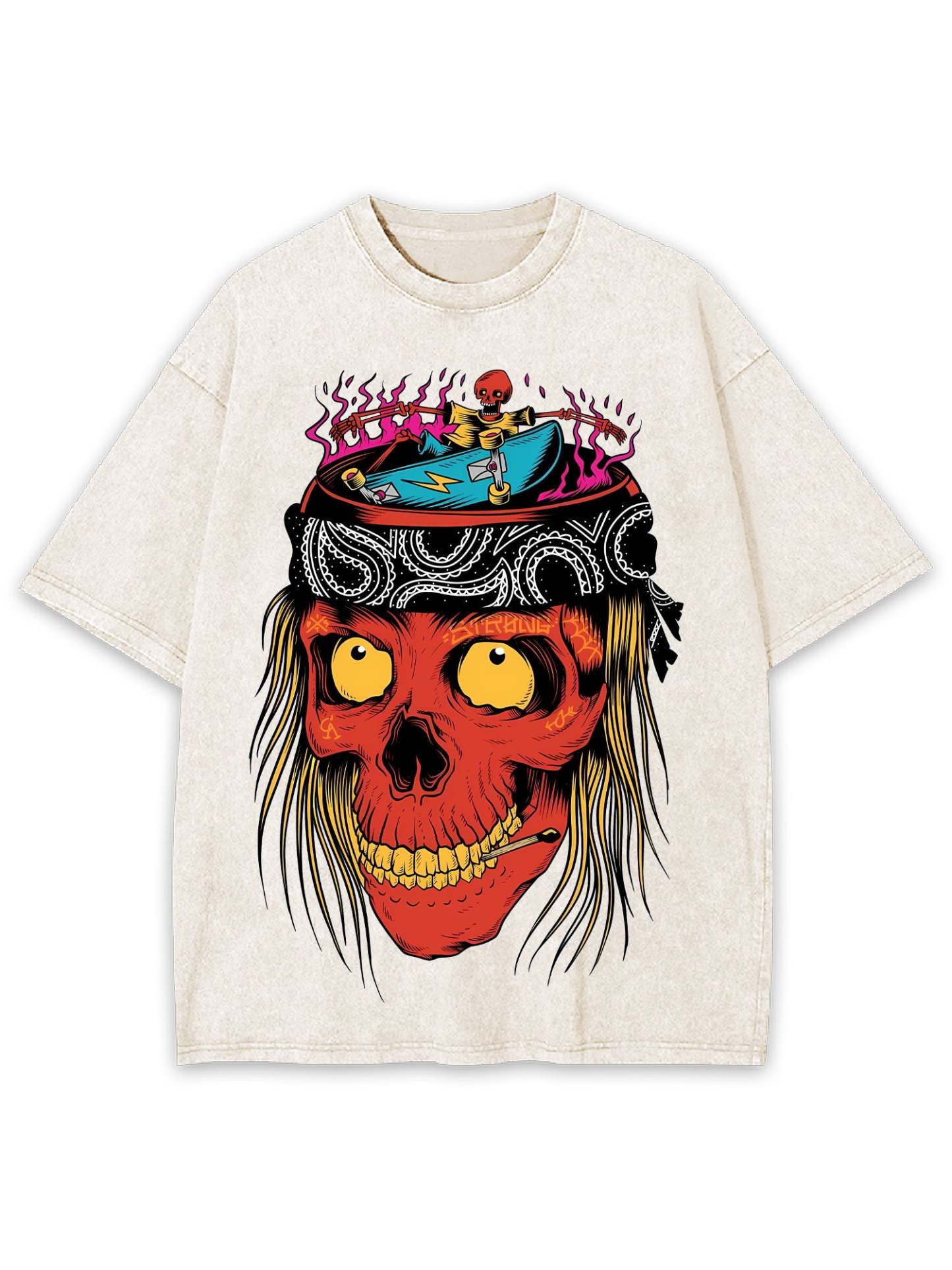 Skateboarding Skull Frenzy Washed Tshirt