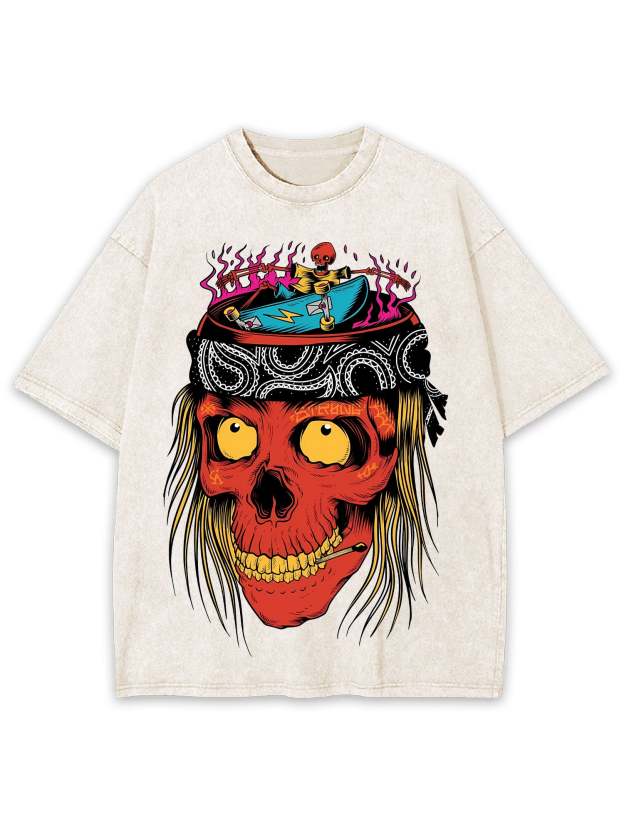 Skateboarding Skull Frenzy Washed Tshirt