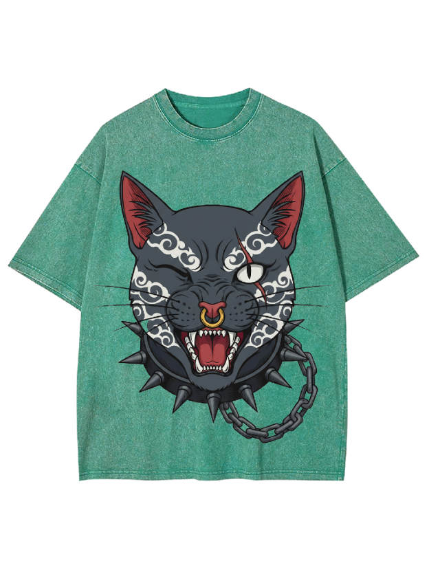 Dark Gothic Cat Washed Tshirt