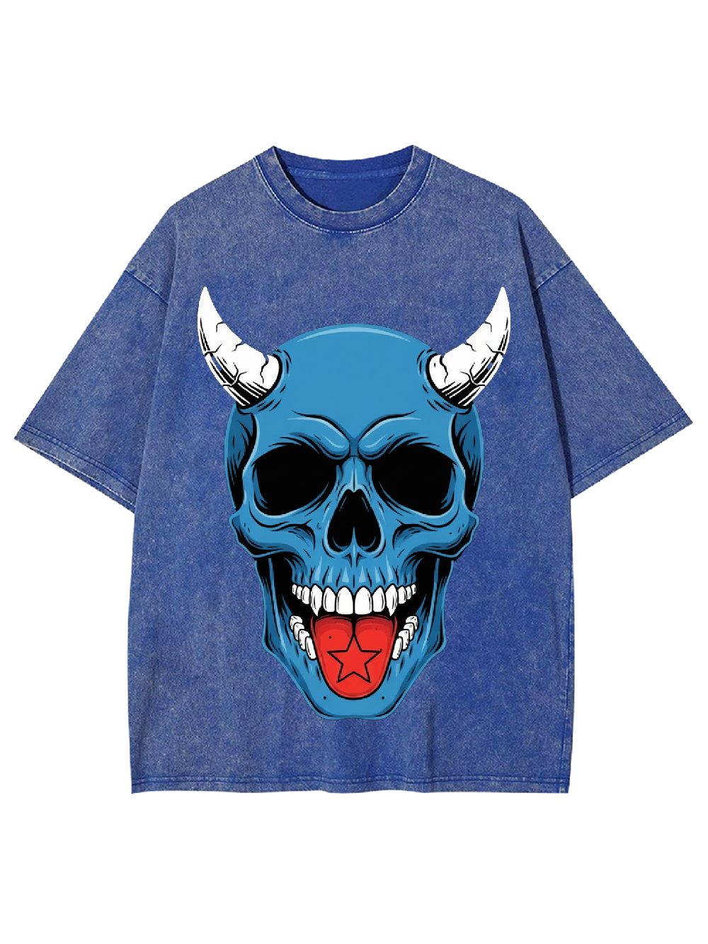 Devil Blue Skull Washed Tshirt