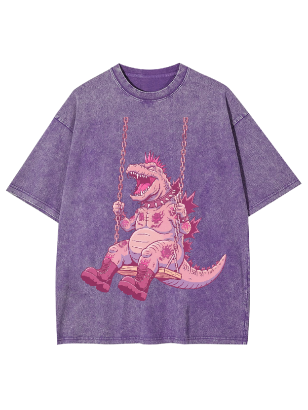 Swinging Pink Dino Washed Tshirt