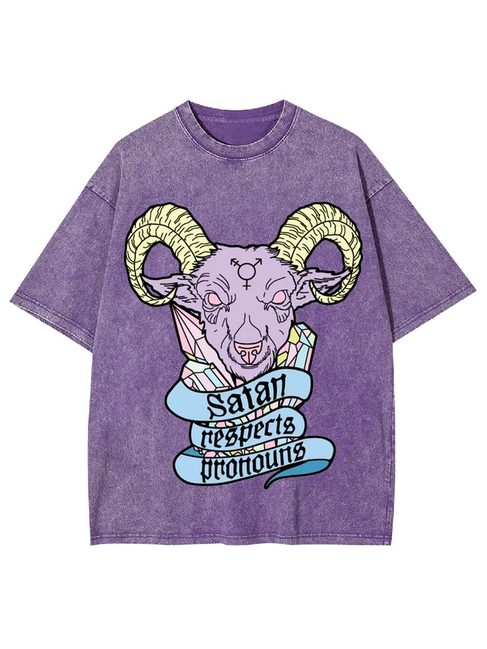 Satan Respects Pronouns Washed Tshirt
