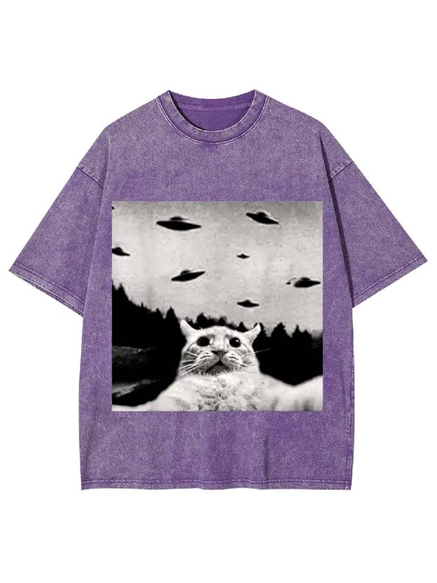Cat Witnesses UFOs Washed Tshirt