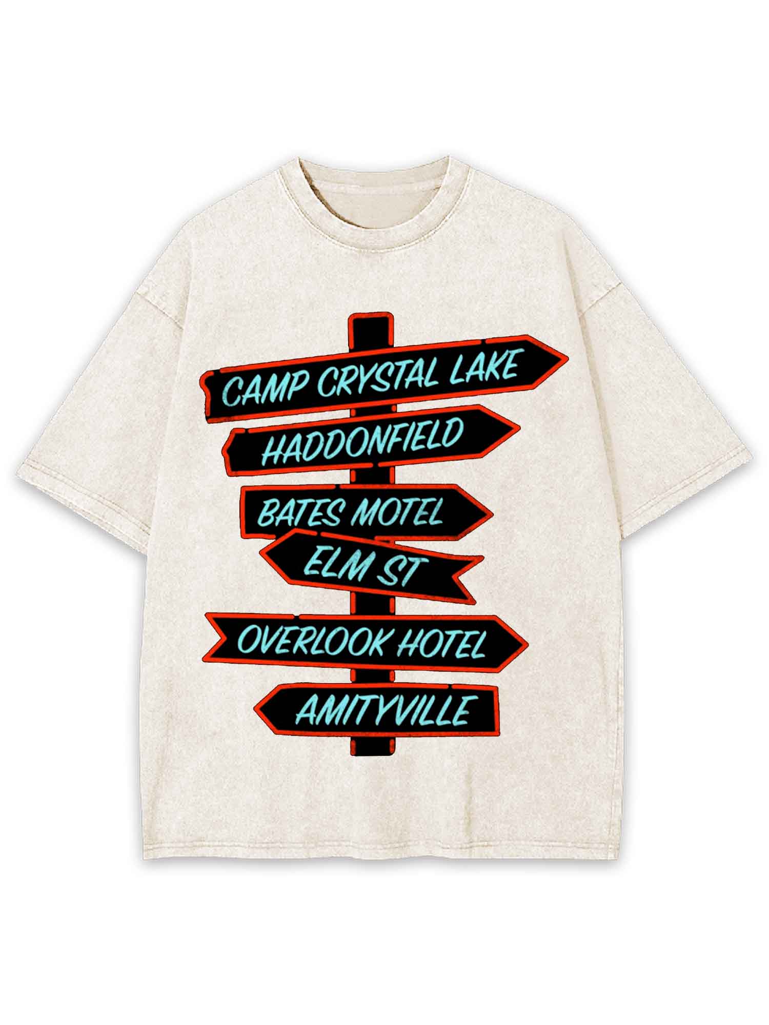 Horror Destinations Signpost Washed Tshirt