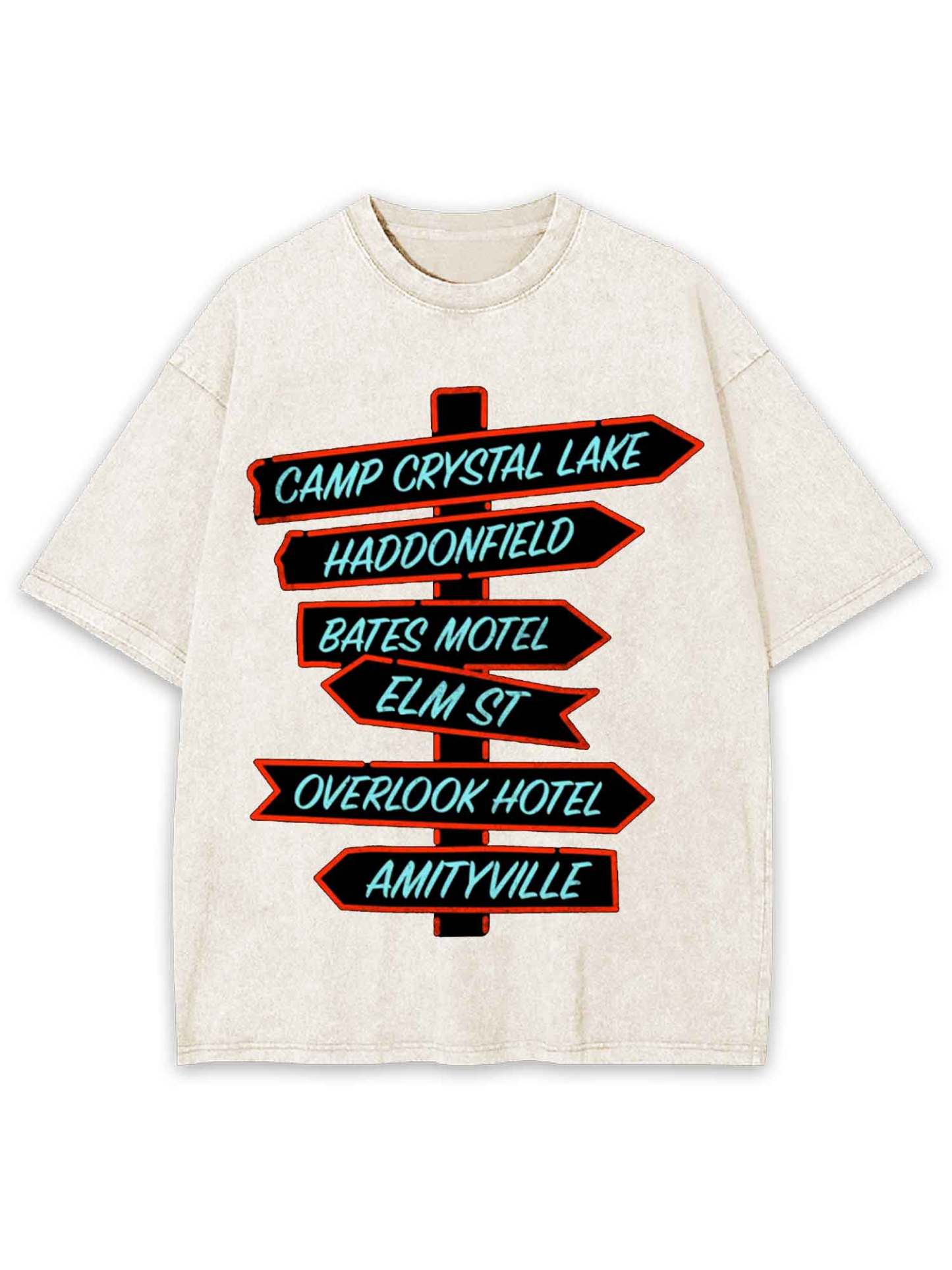 Horror Destinations Signpost Washed Tshirt