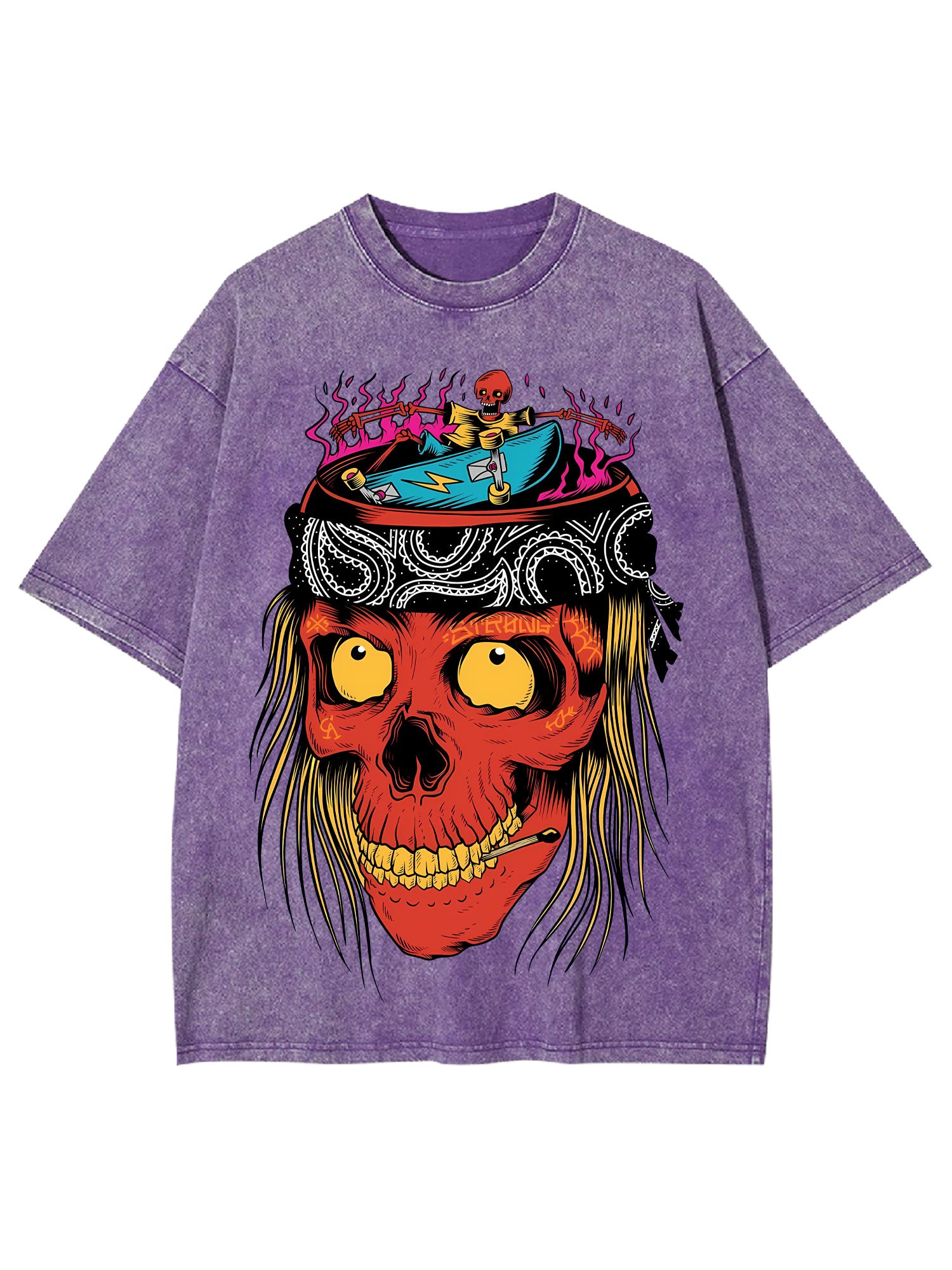 Skateboarding Skull Frenzy Washed Tshirt