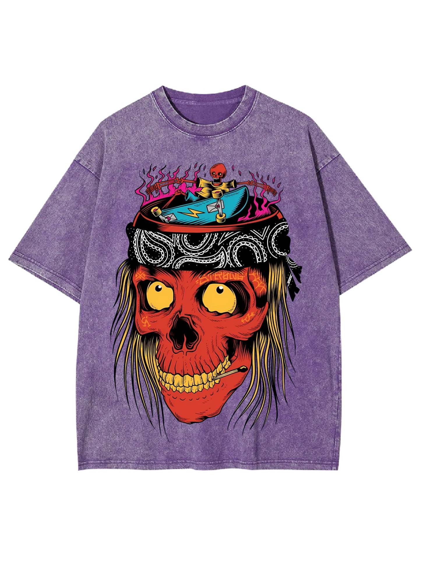 Skateboarding Skull Frenzy Washed Tshirt