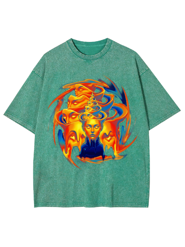Flaming Meditation Print T-Shirt Washed Tshirt