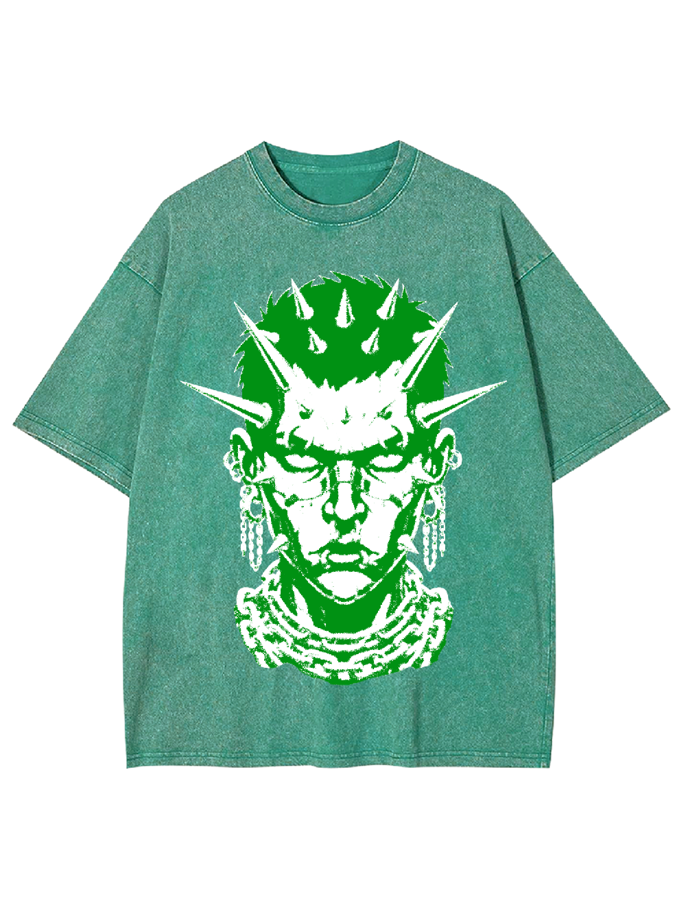 Green Spiked Punk Head Washed Tshirt