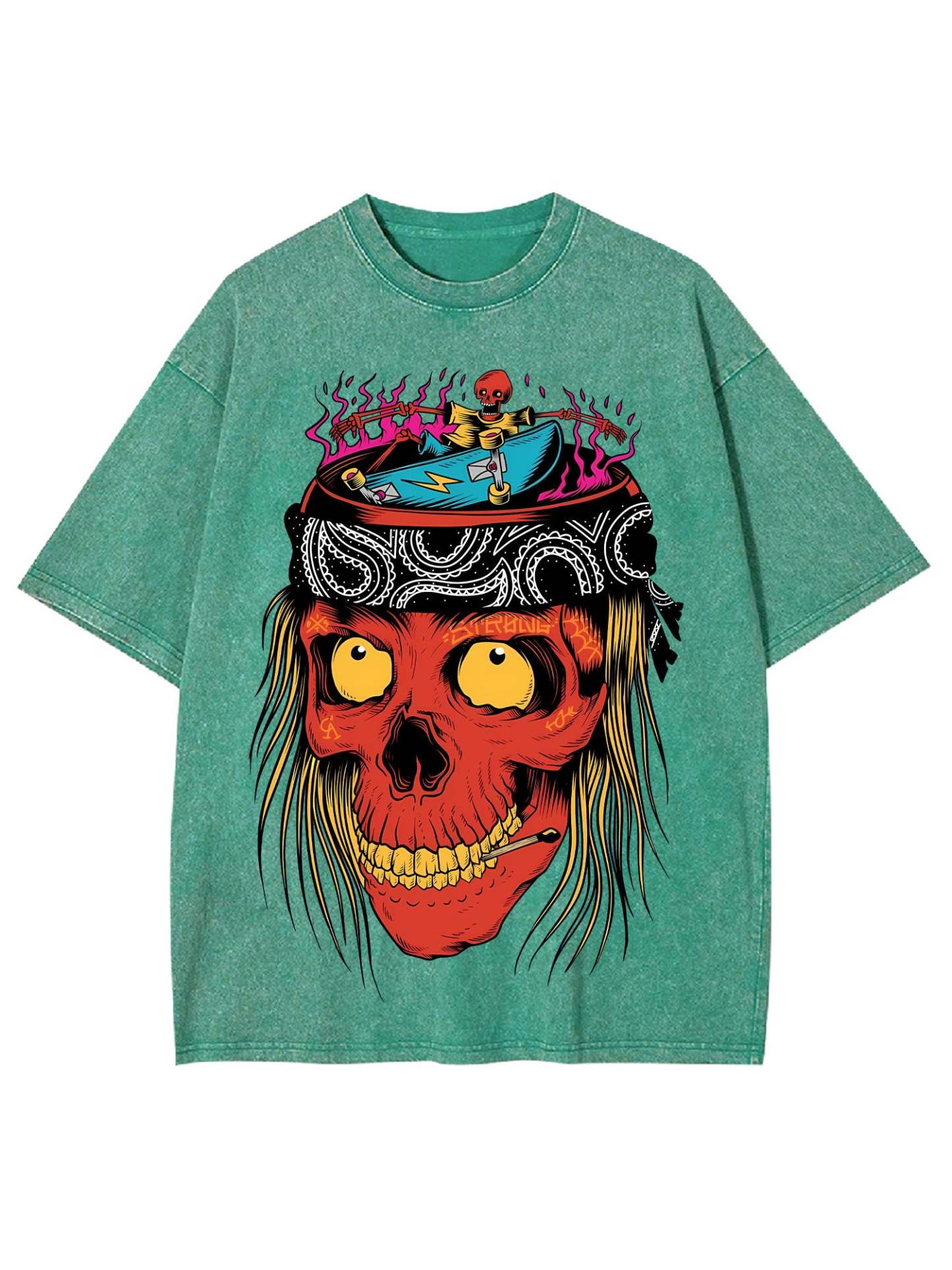 Skateboarding Skull Frenzy Washed Tshirt