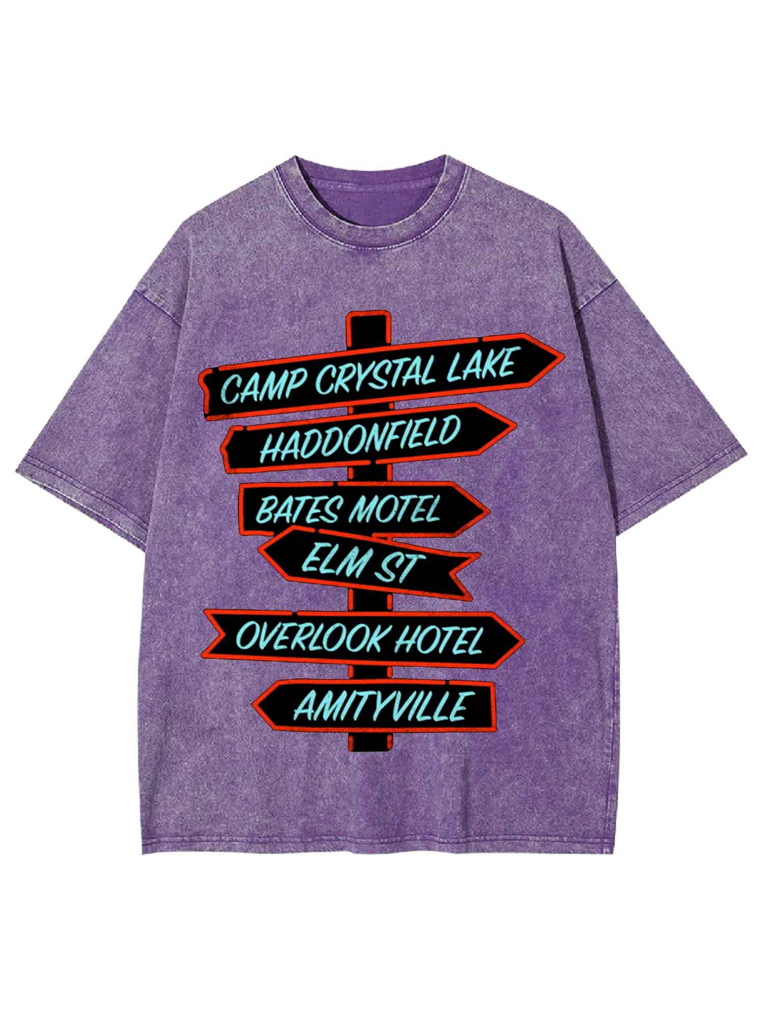 Horror Destinations Signpost Washed Tshirt