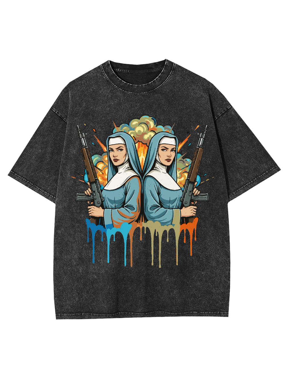 Gun-Wielding Nun Washed Tshirt