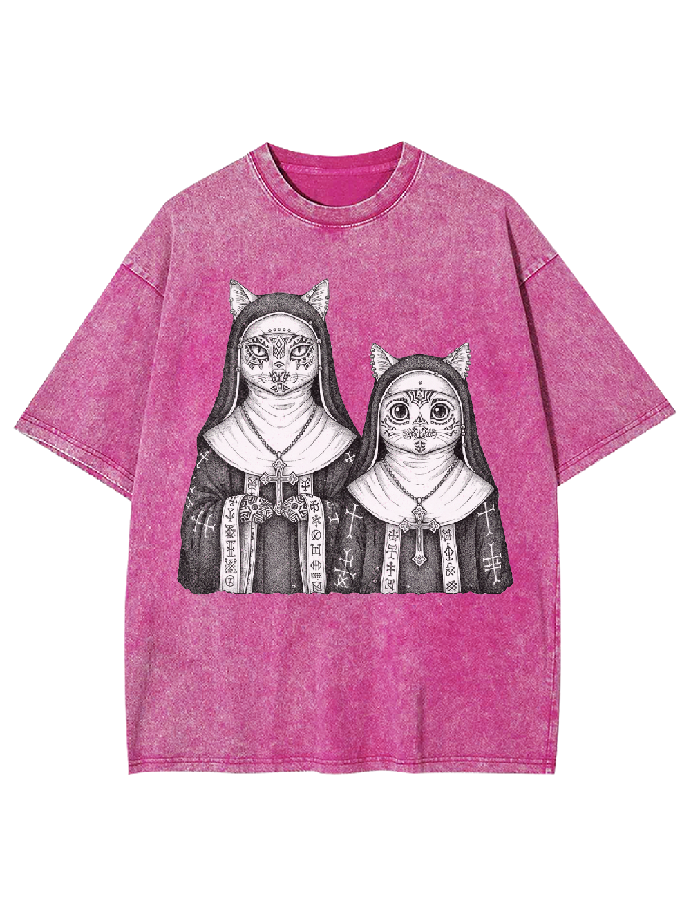 Two Cat Nuns Washed Tshirt