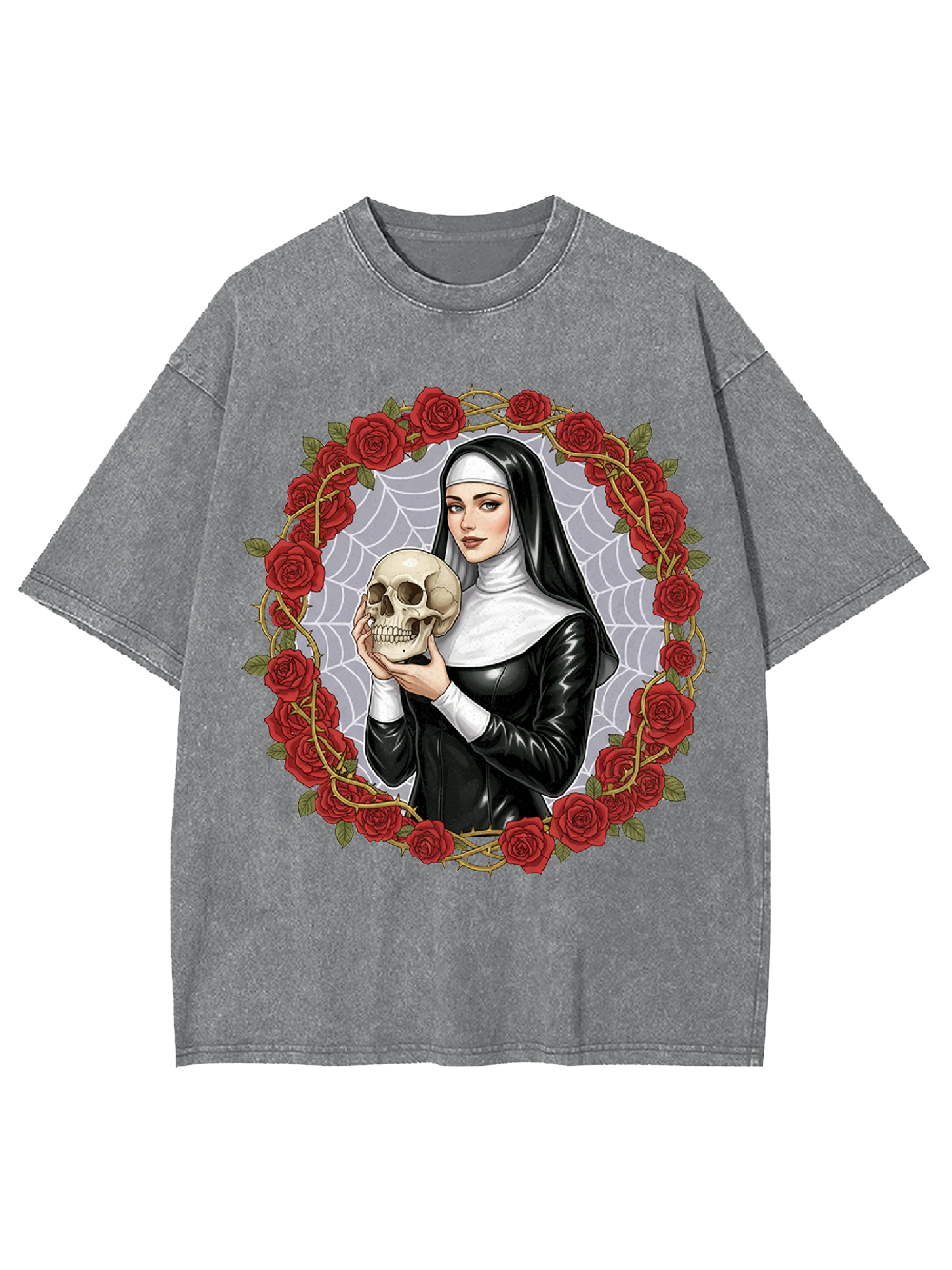Rose Skull Nun Washed Tshirt